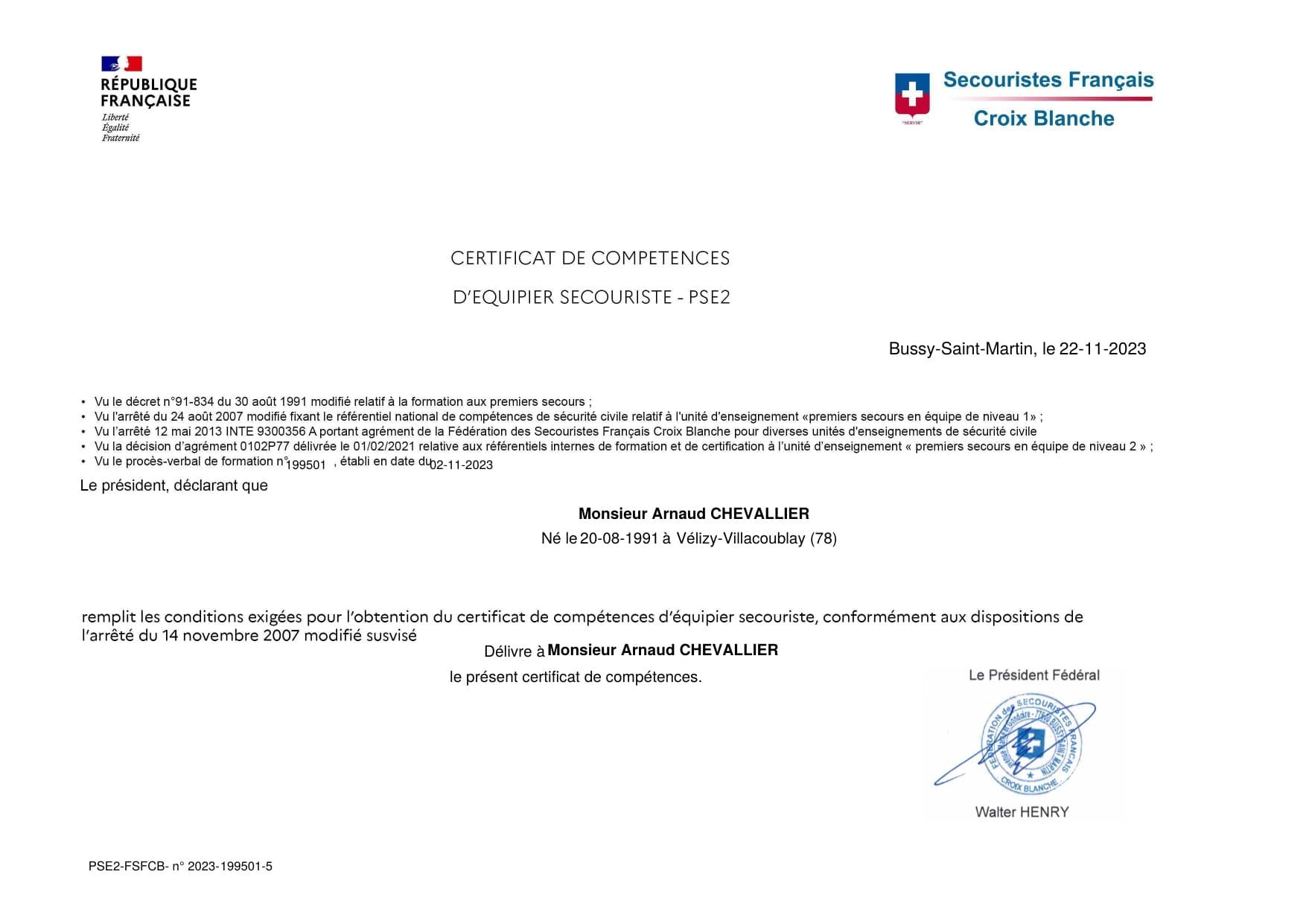 PSE2 Équipier Secouriste Niveau 2